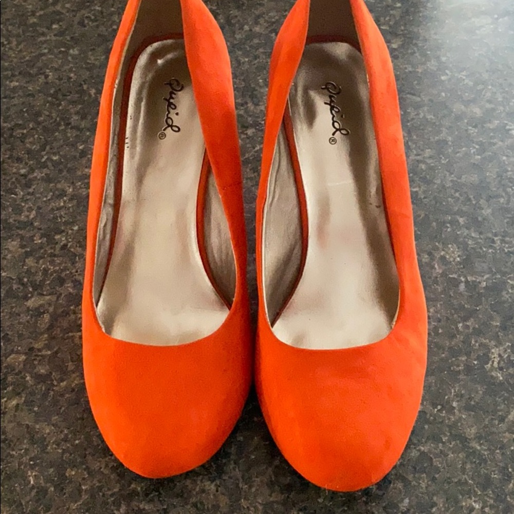 Orange velvet heels